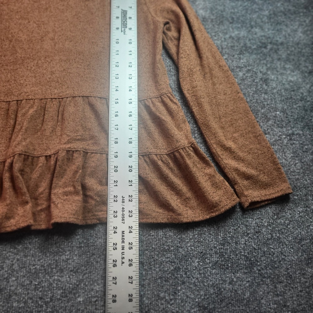 Green Envelope Los Angeles Womens Small Brown Marled Tiered Peplum Top Long Slee - Picture 4 of 6